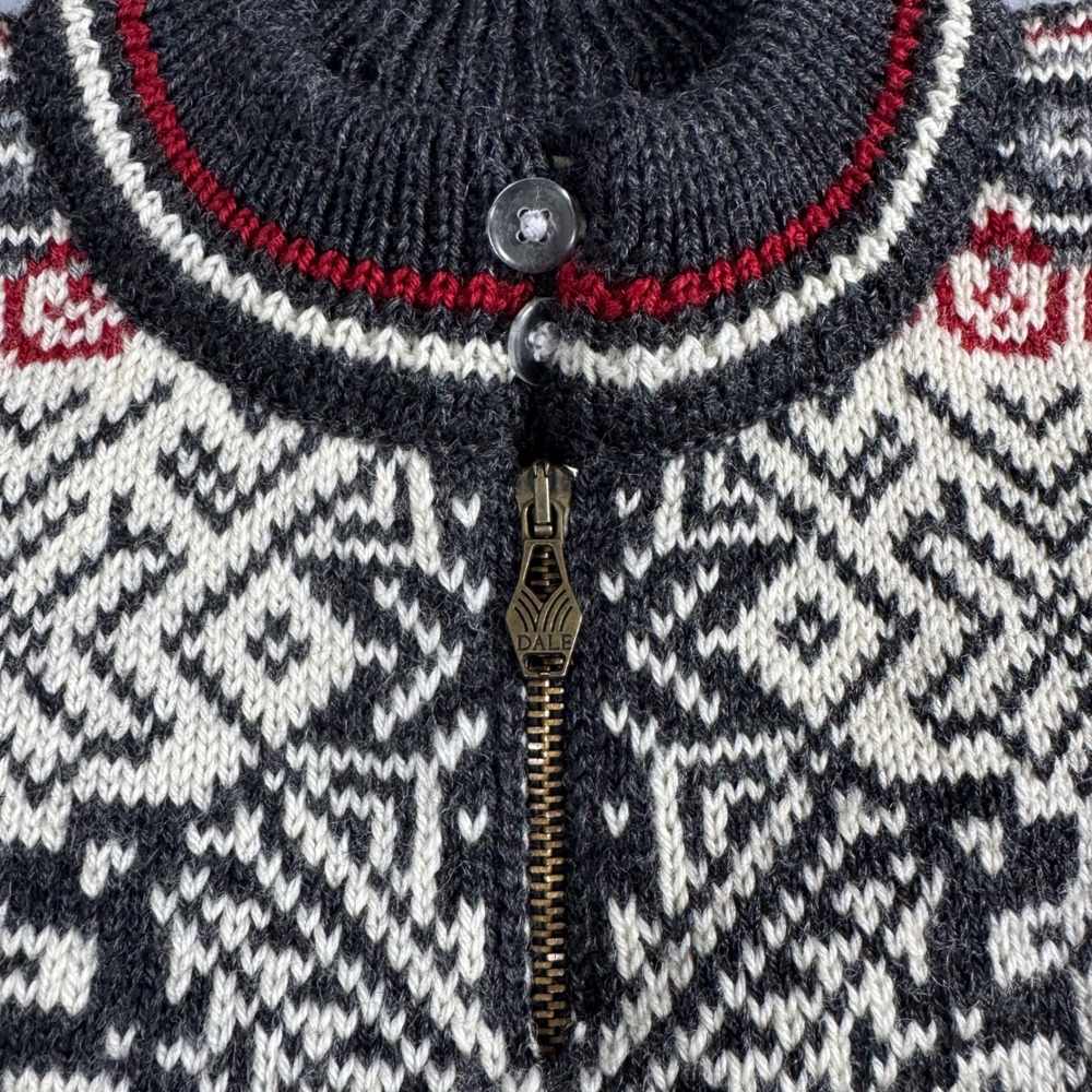 Dale Of Norway Nagano Olympic Sweater Fair Isle Men L Grey Wool 1/4 Zip 1998 VTG - Picture 6 of 9